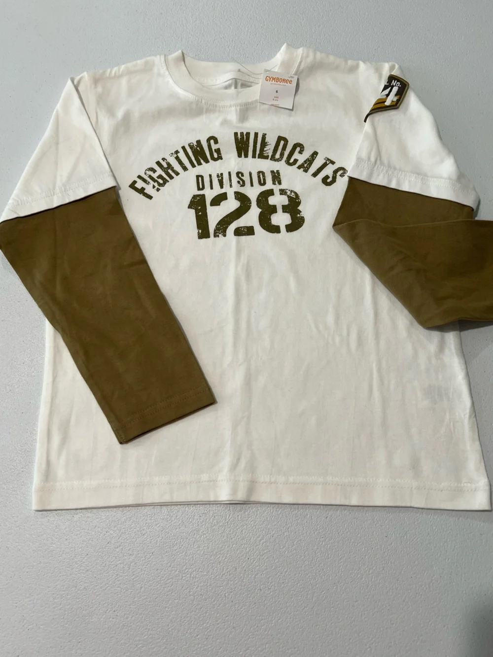 Gymboree Fighting Wildcats 128 Long-Sleeve Layered Tee - White & brown 6 y